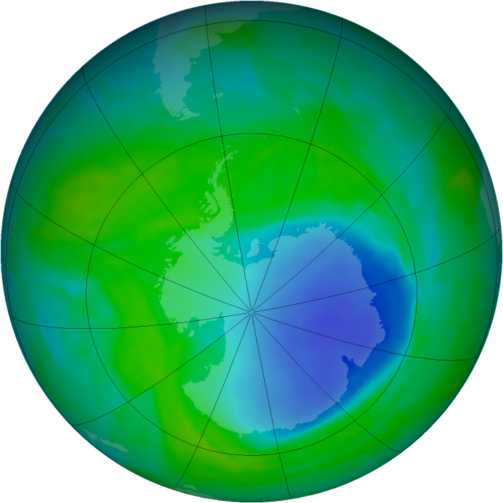 Antarctic ozone map for 13 December 2011